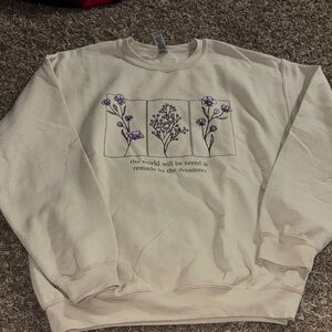 Cream Sweatshirt with Purple Floral Design